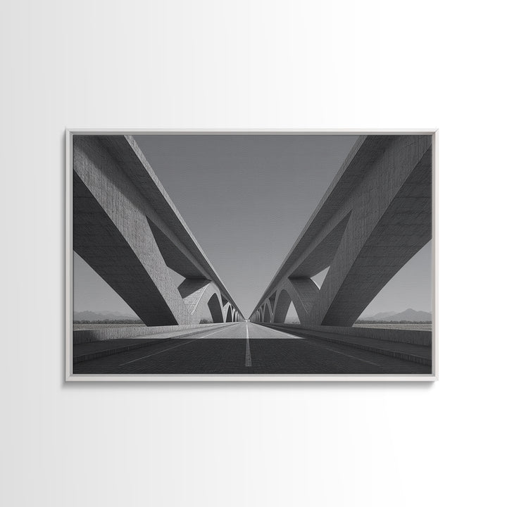 Black And White Concrete Bridge Wall Art, Brutalist Architecture Print, Geometric Perspective, Modern Office Decor Gift Idea