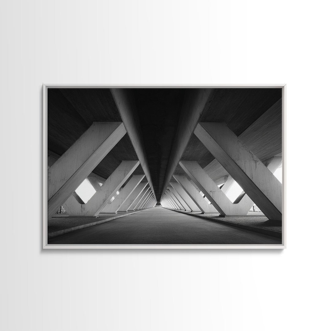 Symmetric Underpass Vanishing Point Wall Art, Black And White Architecture Print, Minimalist Modern Office Decor Gift Idea, Large Poster
