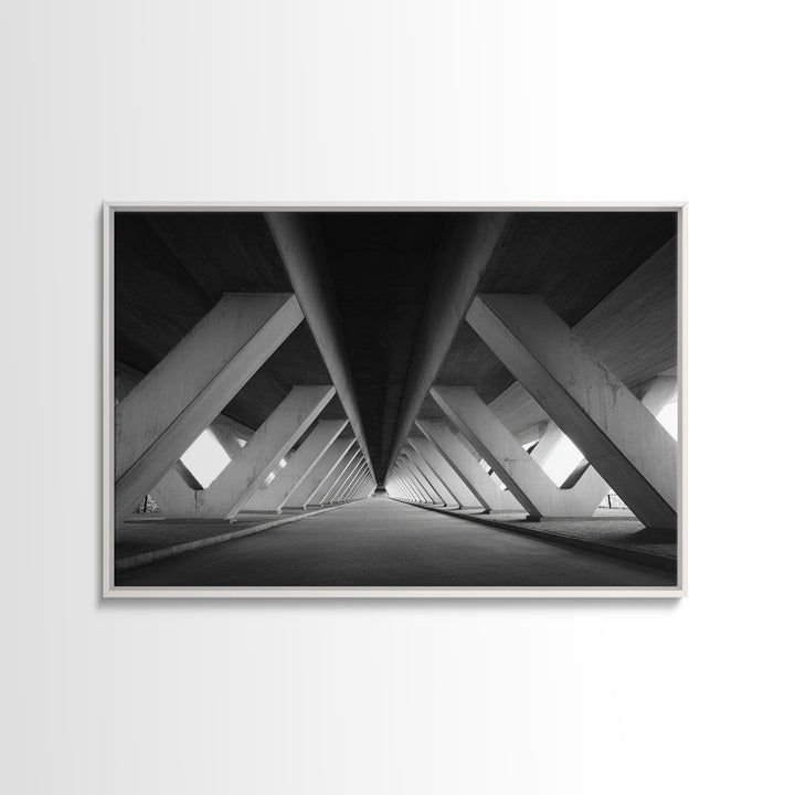 Symmetric Underpass Vanishing Point Wall Art, Black And White Architecture Print, Minimalist Modern Office Decor Gift Idea, Large Poster