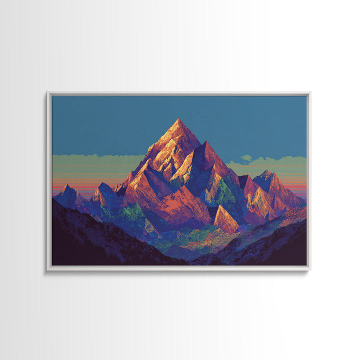 Vibrant Sunset Alpine Mountain Wall Art, Mid Century Modern Landscape Poster, Colorful Retro Home Decor, Large Canvas Print