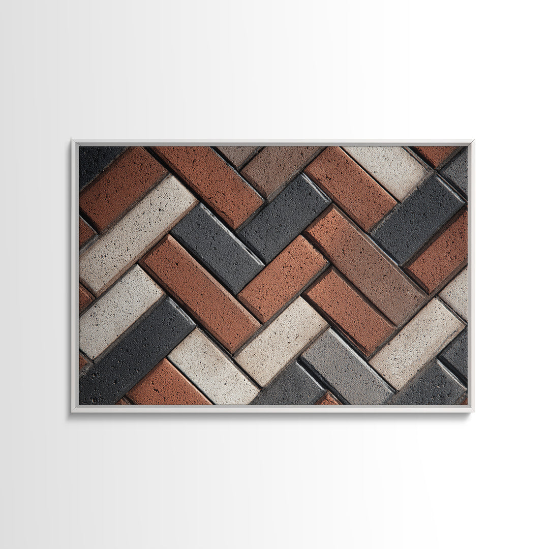 Herringbone Brick Pattern Canvas Print, Geometric Wall Art, Industrial Modern Decor, Earth Tone Texture, Home Office Poster