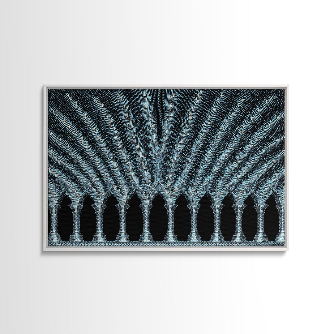 Blue Gothic Archway Wall Art, Architectural Canvas Print, Black White Geometric Poster, Cathedral Decor, Modern Home Gift