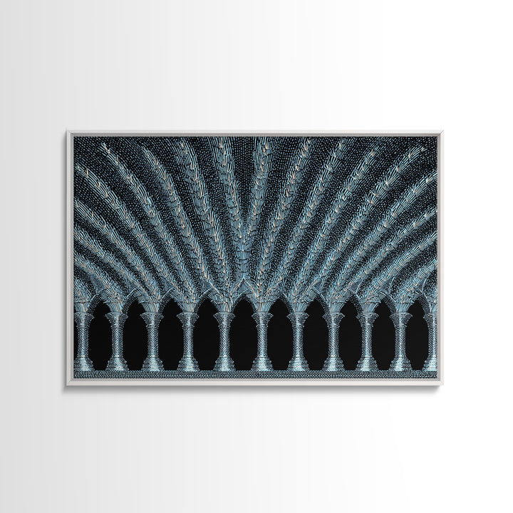 Blue Gothic Archway Wall Art, Architectural Canvas Print, Black White Geometric Poster, Cathedral Decor, Modern Home Gift