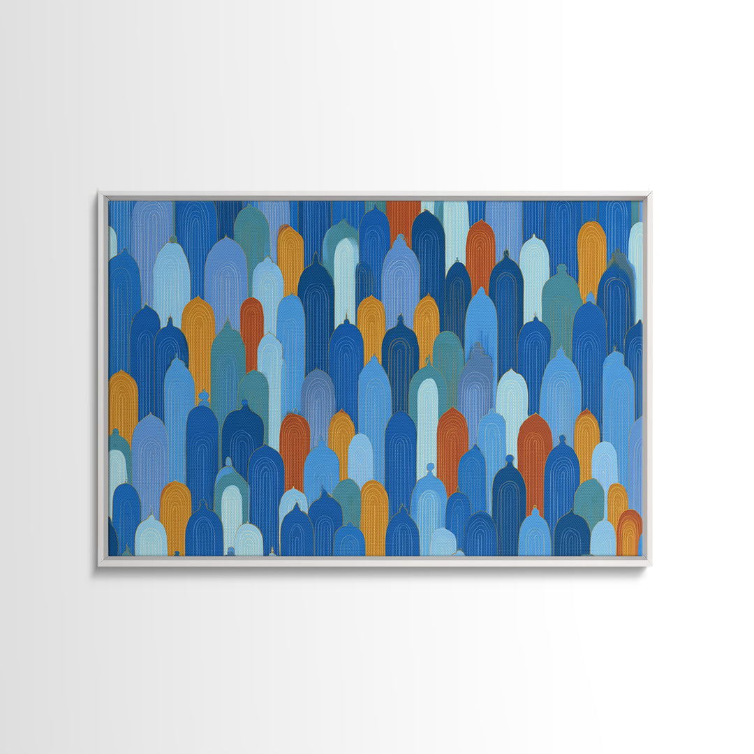 Blue Moorish Arch Pattern Canvas Print, Midcentury Modern Wall Art, Architectural Art, Geometric Poster For Living Room Decor
