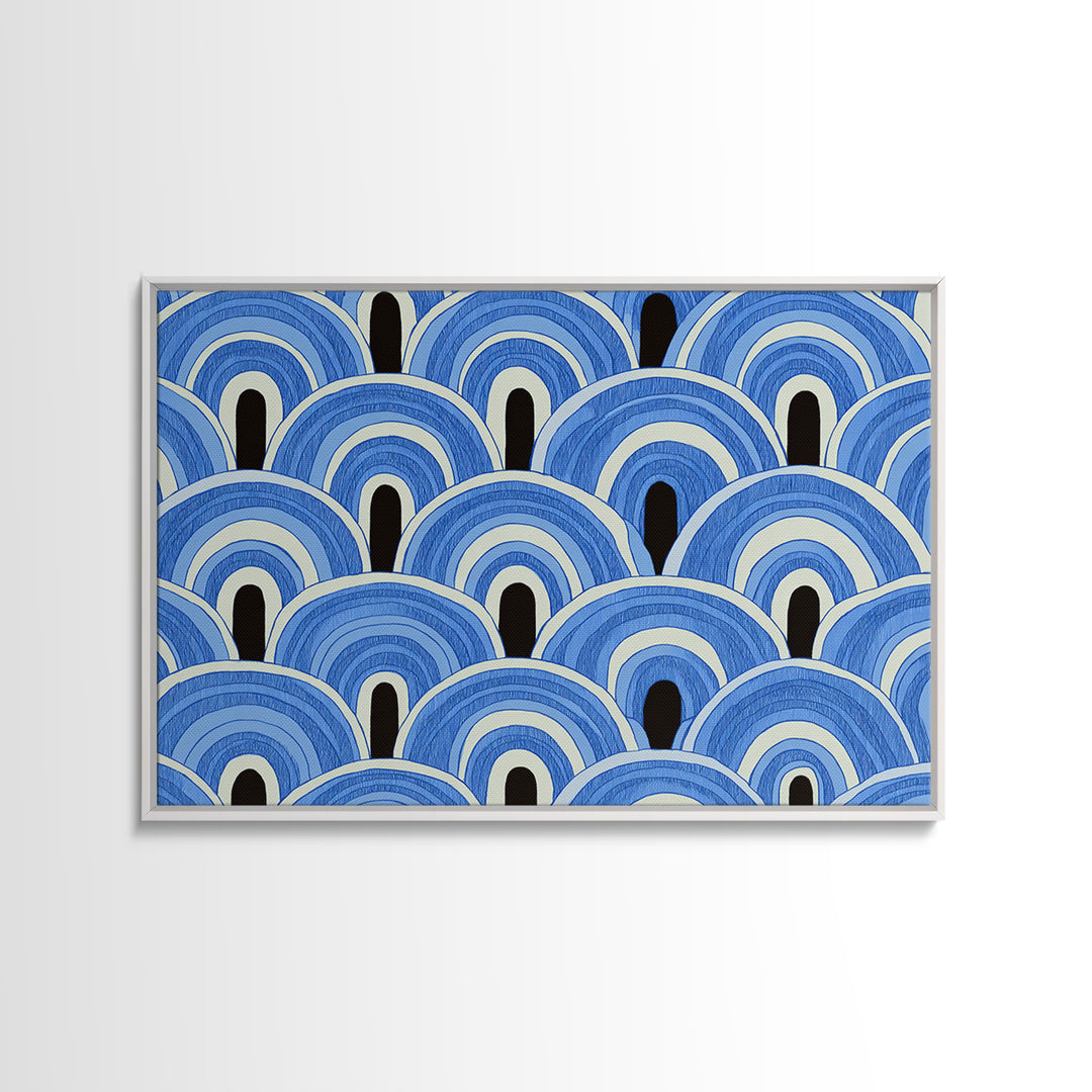 Blue Art Deco Scallop Arches Wall Art, Geometric Pattern Print, Modern Wall Decor, Coastal Abstract Poster, Bedroom Decor