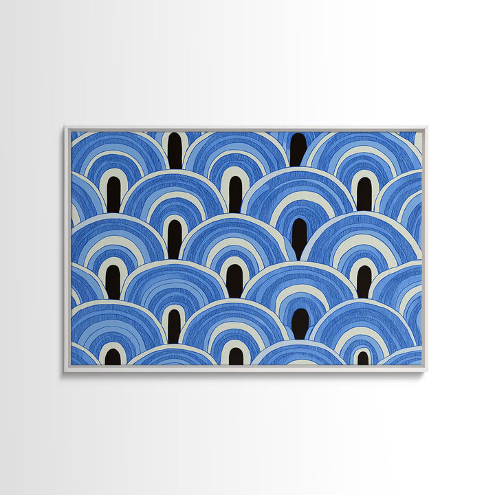 Blue Art Deco Scallop Arches Wall Art, Geometric Pattern Print, Modern Wall Decor, Coastal Abstract Poster, Bedroom Decor