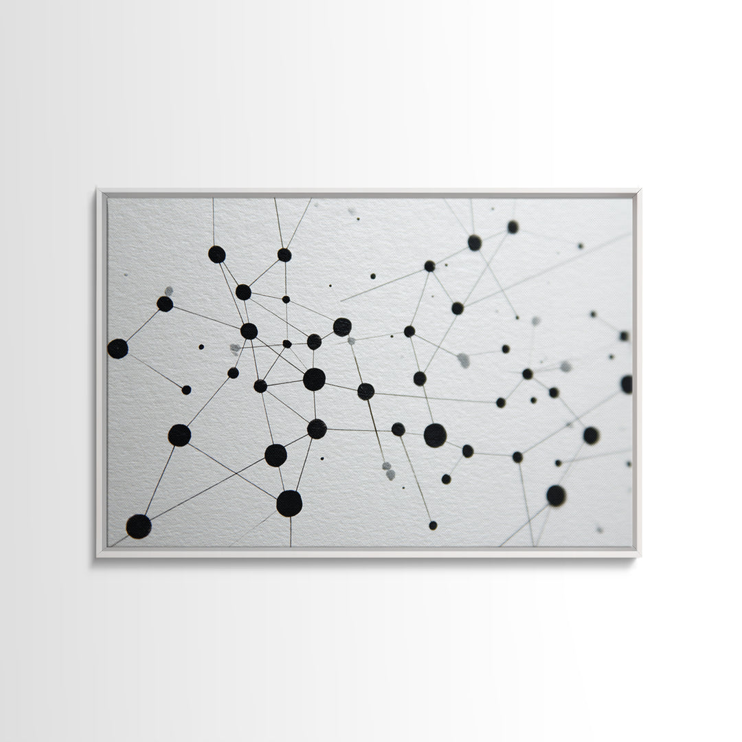 Black Molecular Network Canvas Print, Minimalist Geometric Wall Art, Modern Abstract Art, Science Office Decor, Monochrome Poster