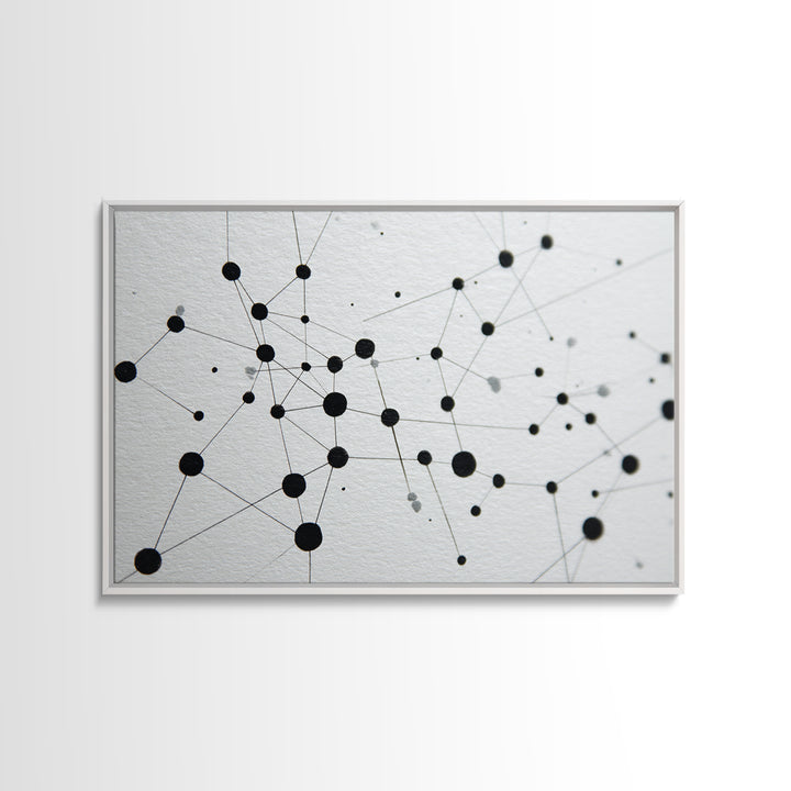 Black Molecular Network Canvas Print, Minimalist Geometric Wall Art, Modern Abstract Art, Science Office Decor, Monochrome Poster