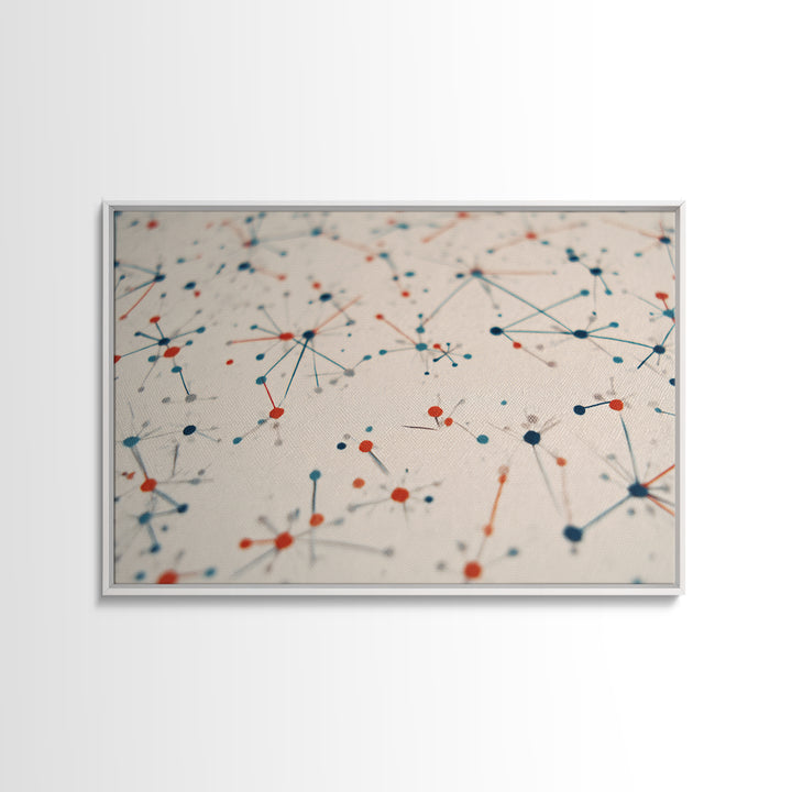 Atomic Network Dots And Lines Canvas Print, Mid Century Modern Wall Art, Geometric Abstract Art, Retro Office Decor, Home Decor