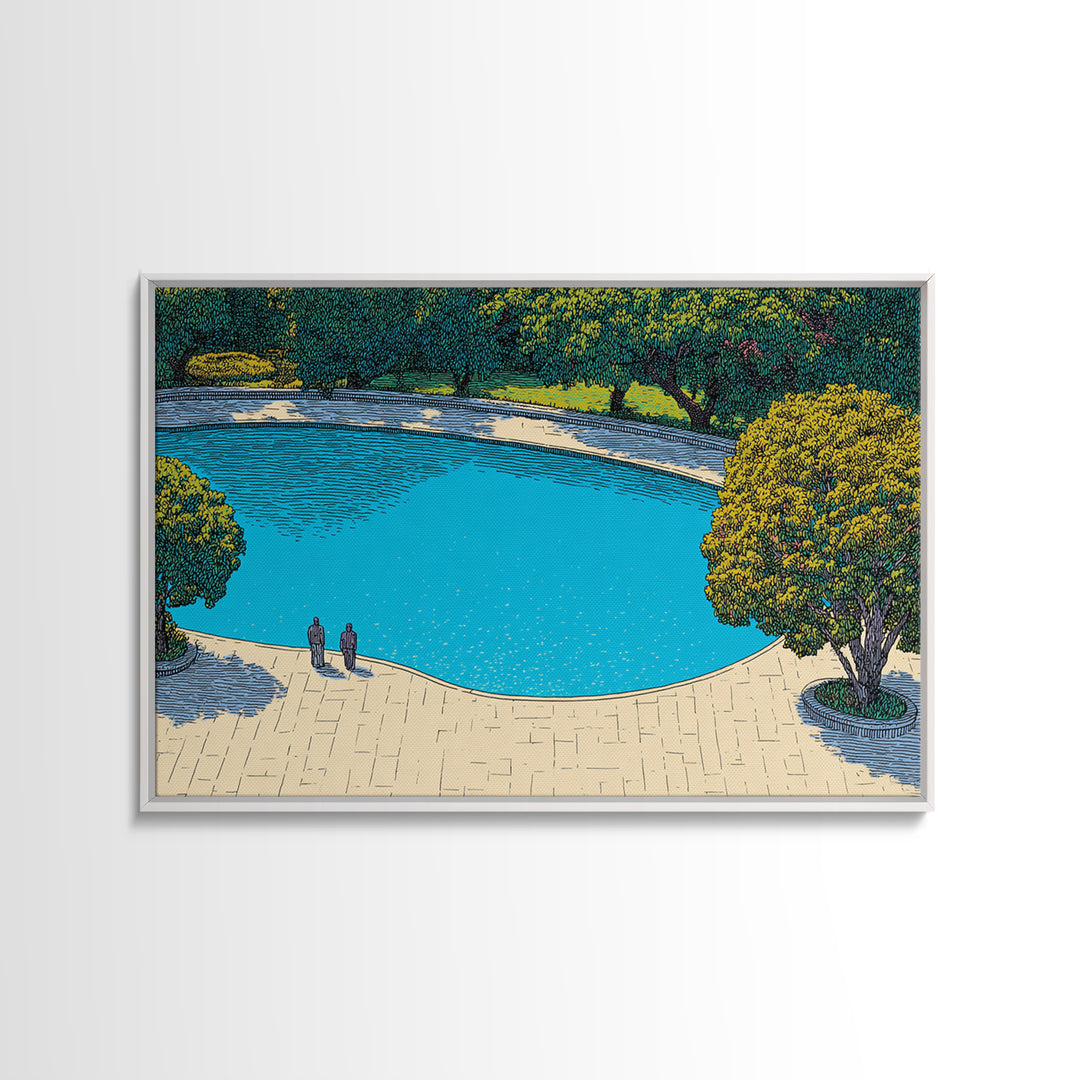 Turquoise Lagoon Garden Path Wall Art, Mid Century Modern Canvas Print, Scenic Landscape Poster, Blue Nature Home Decor Print