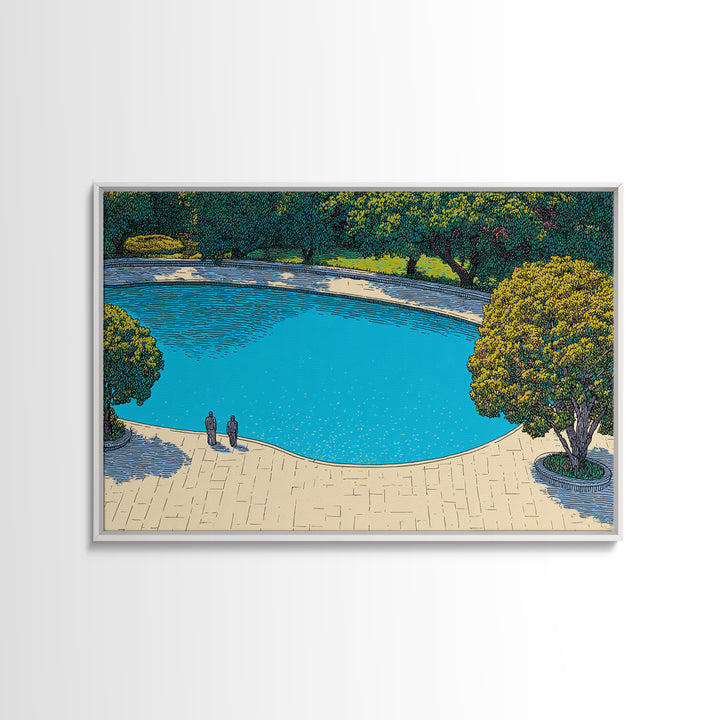 Turquoise Lagoon Garden Path Wall Art, Mid Century Modern Canvas Print, Scenic Landscape Poster, Blue Nature Home Decor Print