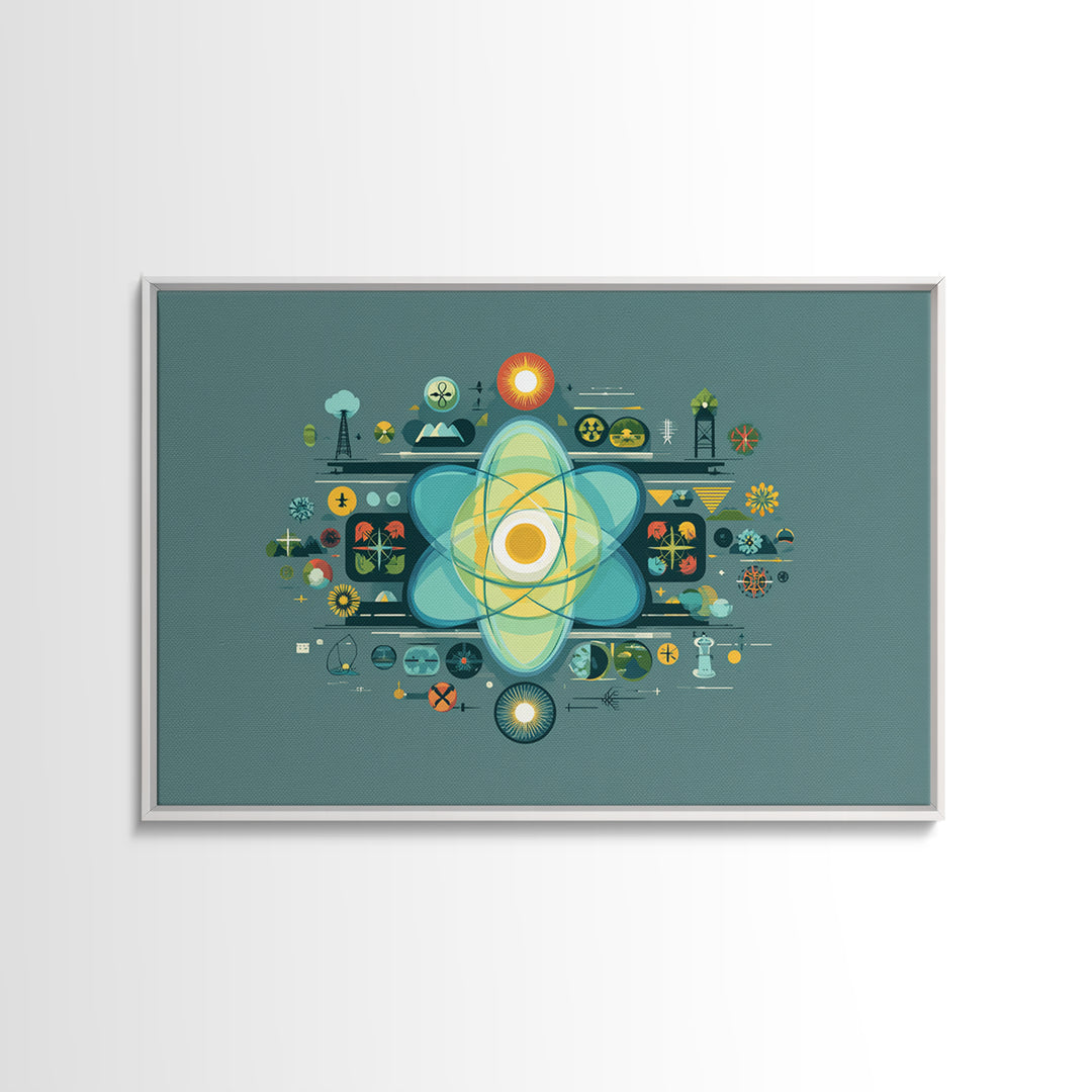 Teal Atomic Diagram Wall Art, Midcentury Modern Science Poster, Geometric Abstract Print, Retro MCM Home Office Decor Gift