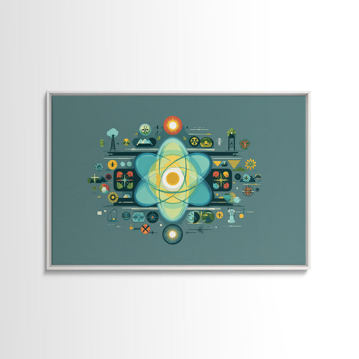 Teal Atomic Diagram Wall Art, Midcentury Modern Science Poster, Geometric Abstract Print, Retro MCM Home Office Decor Gift