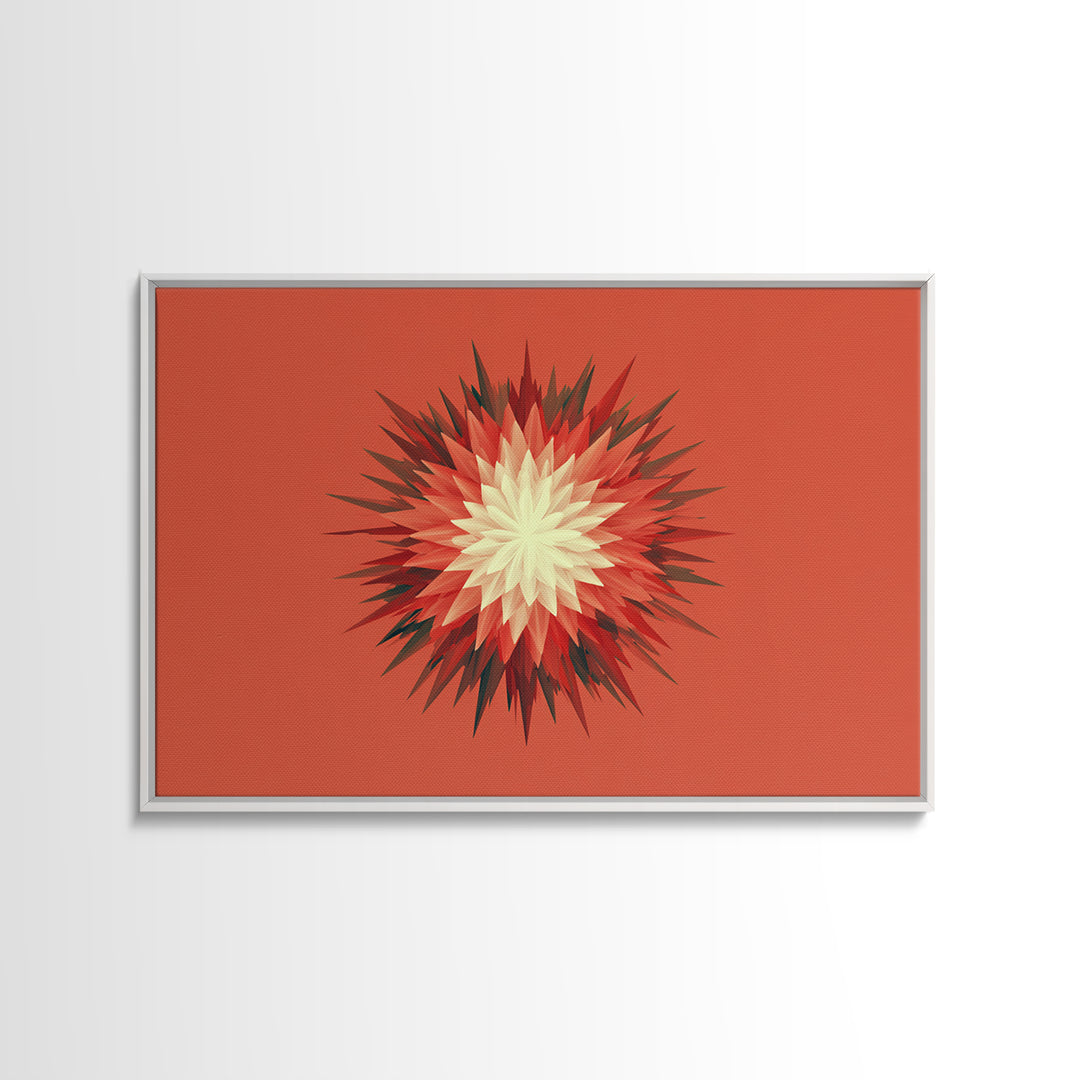 Layered Red Starburst Canvas Print, Midcentury Modern Art, Atomic Geometric Poster, Orange Retro Wall Decor For Living Room