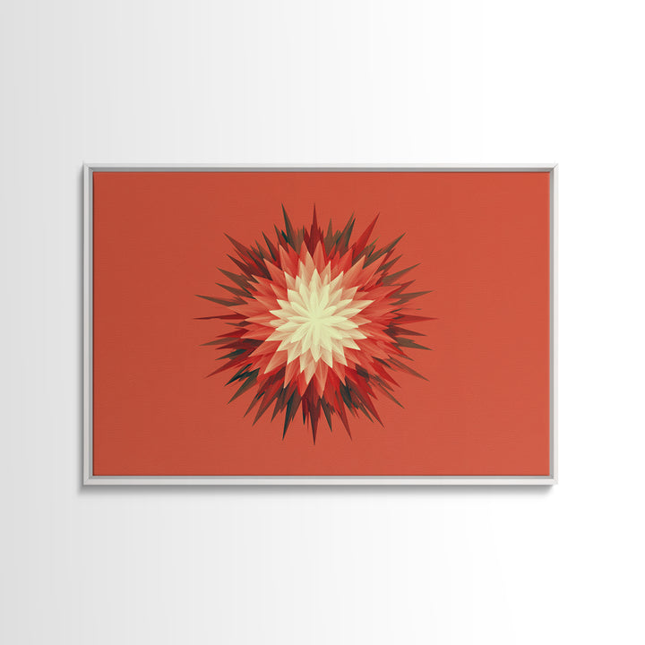 Layered Red Starburst Canvas Print, Midcentury Modern Art, Atomic Geometric Poster, Orange Retro Wall Decor For Living Room