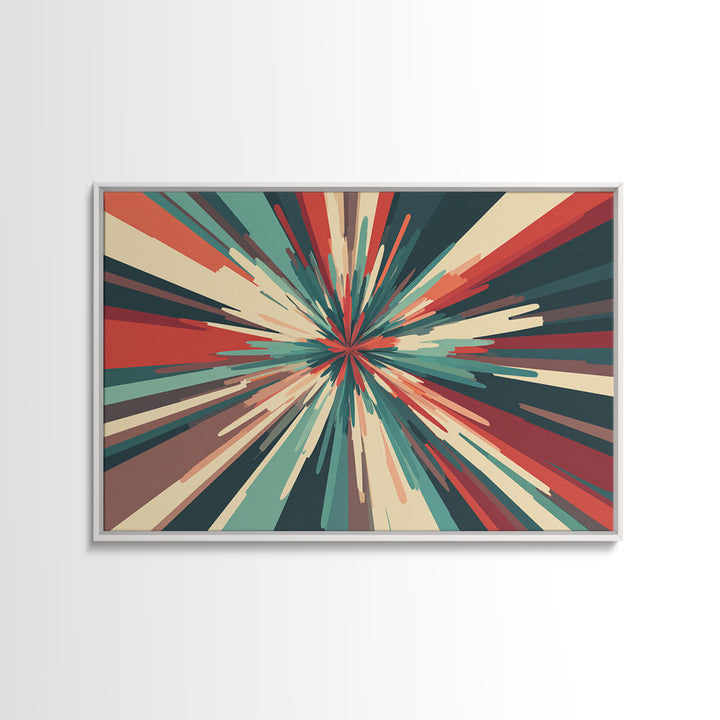 Teal Red Abstract Burst Wall Art, Midcentury Modern Geometric Print, Retro Colorblock Decor, Bold MCM Office And Living Room Poster