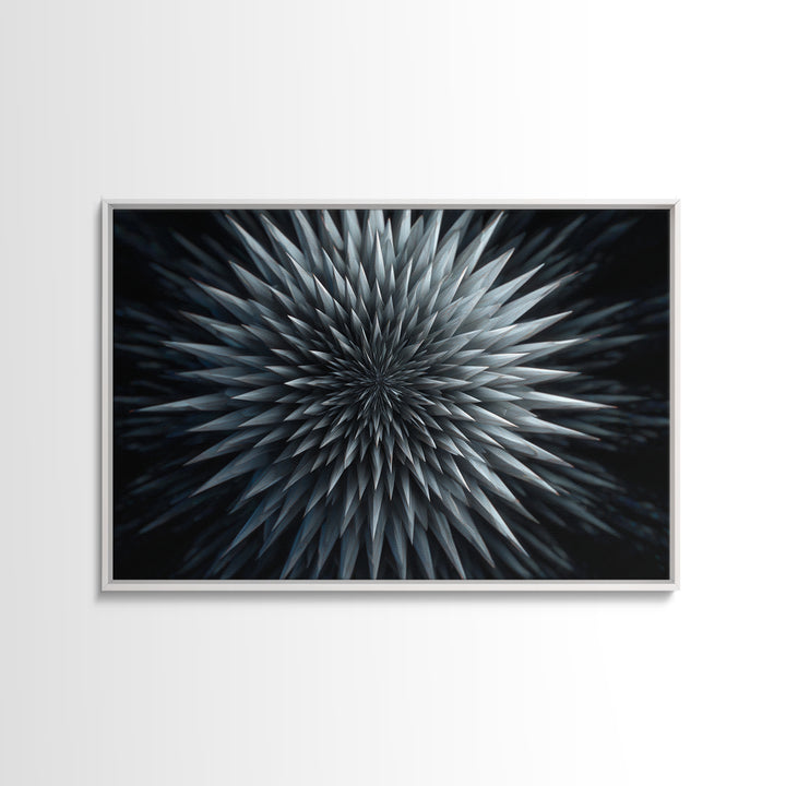 Metallic Crystal Starburst Framed Canvas Print, Modern Abstract Art, Geometric Wall Decor, Black Blue Statement Art Poster