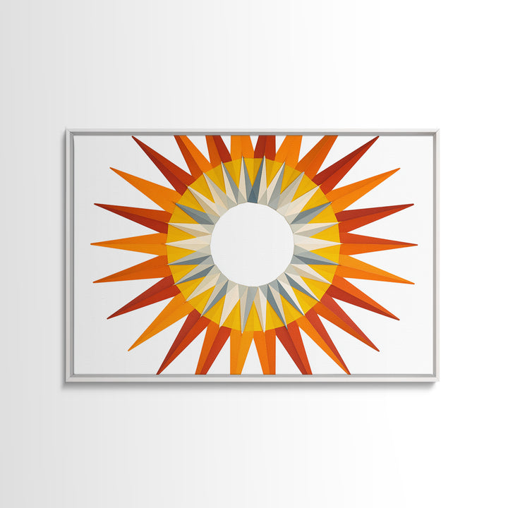 Orange Geometric Sunburst Wall Art, Midcentury Modern Art Print, Atomic Circle Poster, Yellow Retro Decor For Living Room