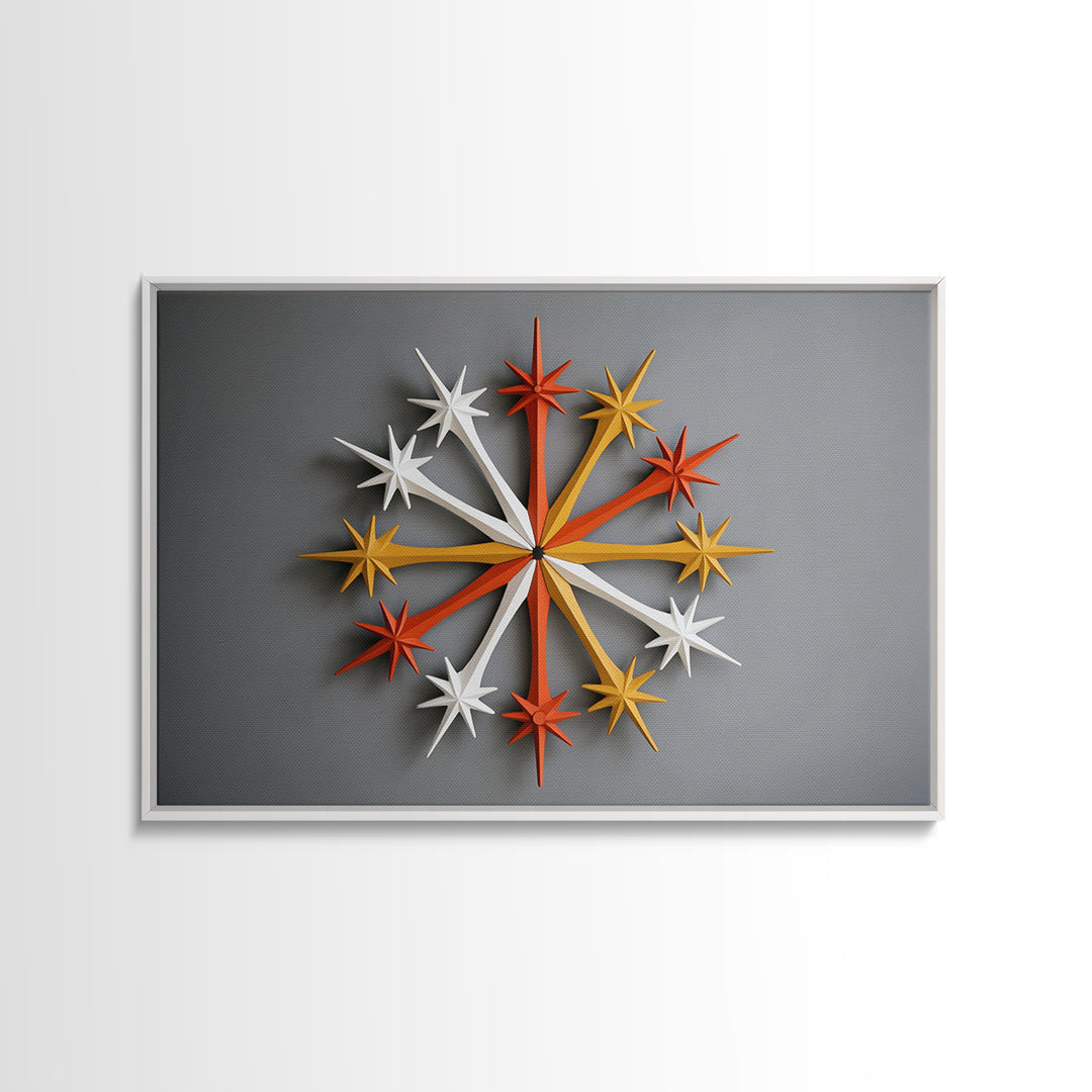 Atomic Star Wall Sculpture Wall Art, Midcentury Modern Home Decor Print, Retro 50s Space Age Poster, Orange Yellow Gray MCM
