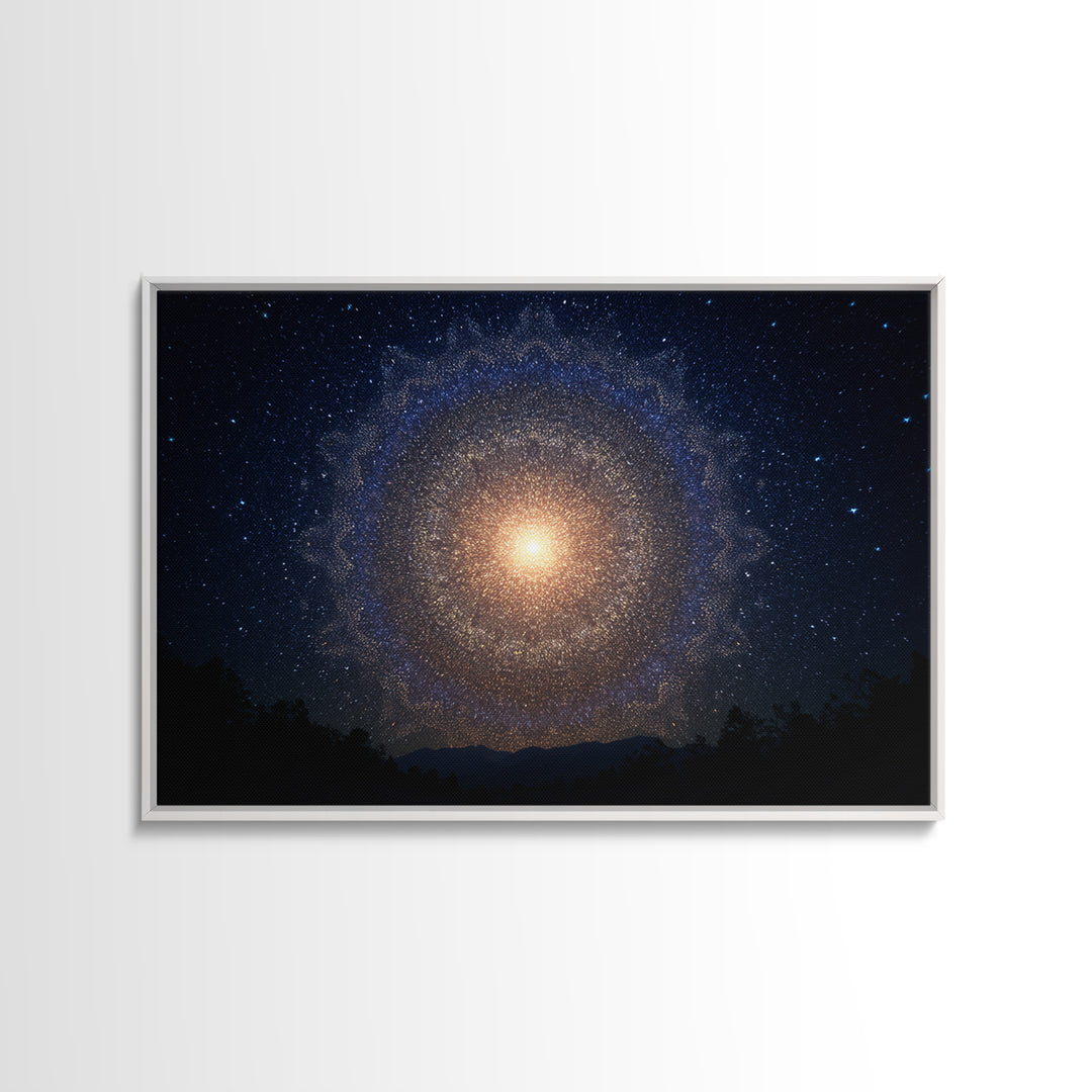 Starry Night Cosmic Mandala Canvas Print, Modern Abstract Wall Art, Galaxy Poster, Blue Space Decor For Bedroom Home Office