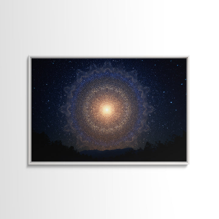 Starry Night Cosmic Mandala Canvas Print, Modern Abstract Wall Art, Galaxy Poster, Blue Space Decor For Bedroom Home Office