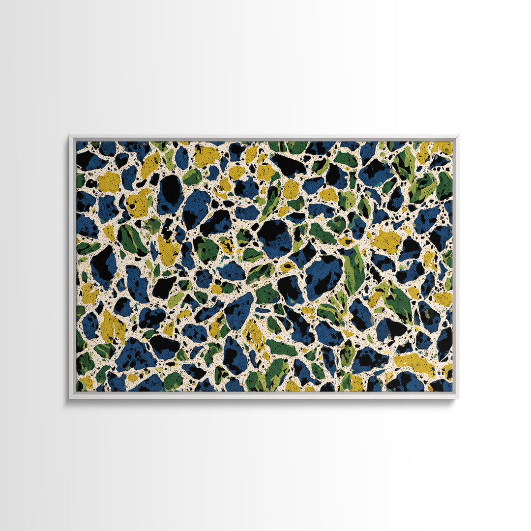 Blue Green Pebble Terrazzo Wall Art, Midcentury Modern Art Print, Abstract Geometric Pattern, Large Canvas Print, Retro MCM Home Decor