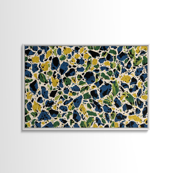 Blue Green Pebble Terrazzo Wall Art, Midcentury Modern Art Print, Abstract Geometric Pattern, Large Canvas Print, Retro MCM Home Decor