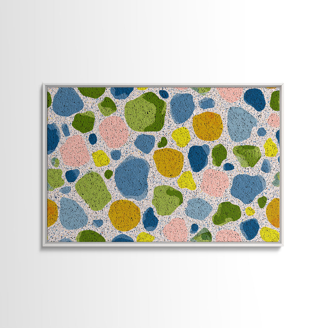 Pastel Pebble Terrazzo Abstract Wall Art, Midcentury Modern Art Print, MCM Colorful Geometric Decor, Framed Canvas Print