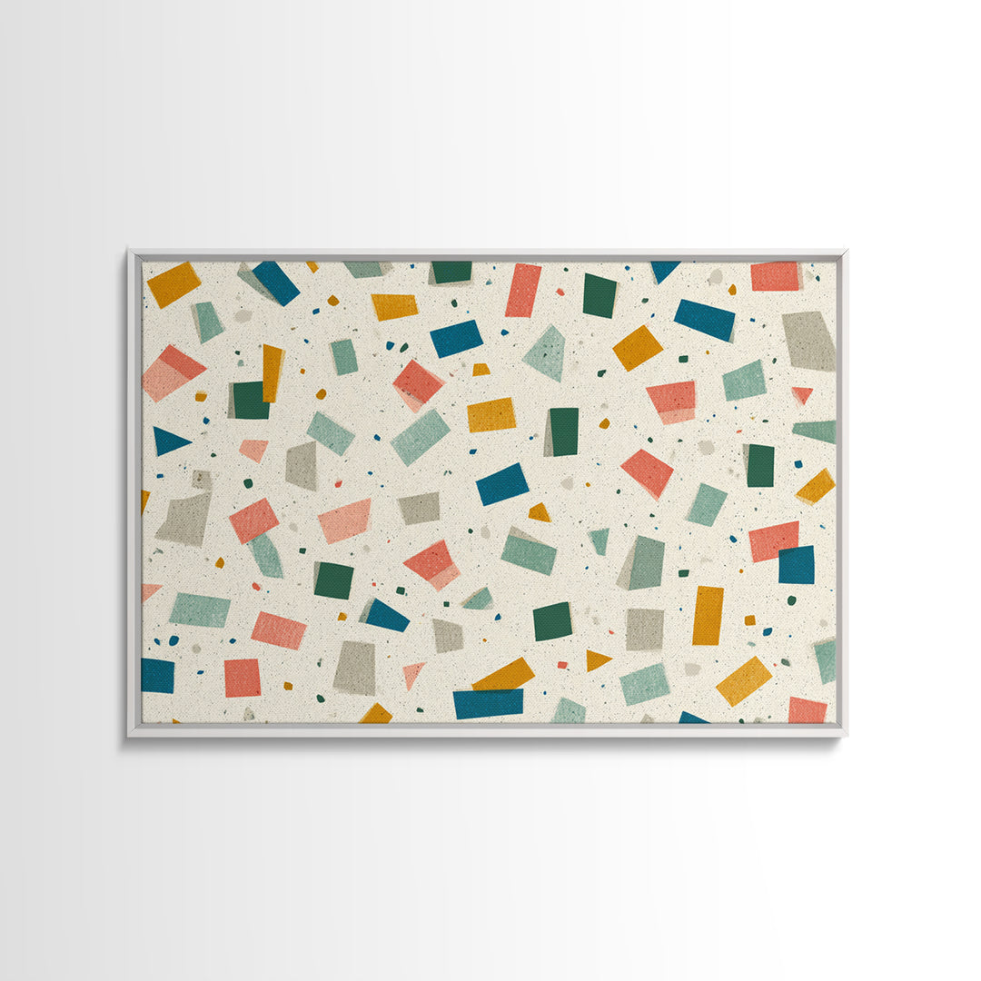 Confetti Geometric Shapes Wall Art, Midcentury Modern Art Print, Retro Colorblock Pattern, MCM Office Decor Canvas Print