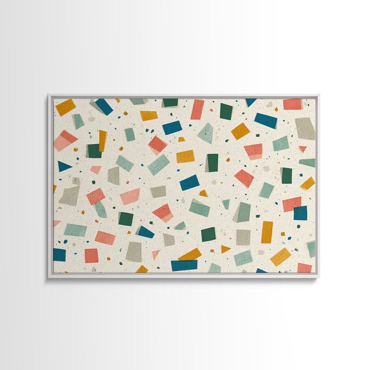 Confetti Geometric Shapes Wall Art, Midcentury Modern Art Print, Retro Colorblock Pattern, MCM Office Decor Canvas Print
