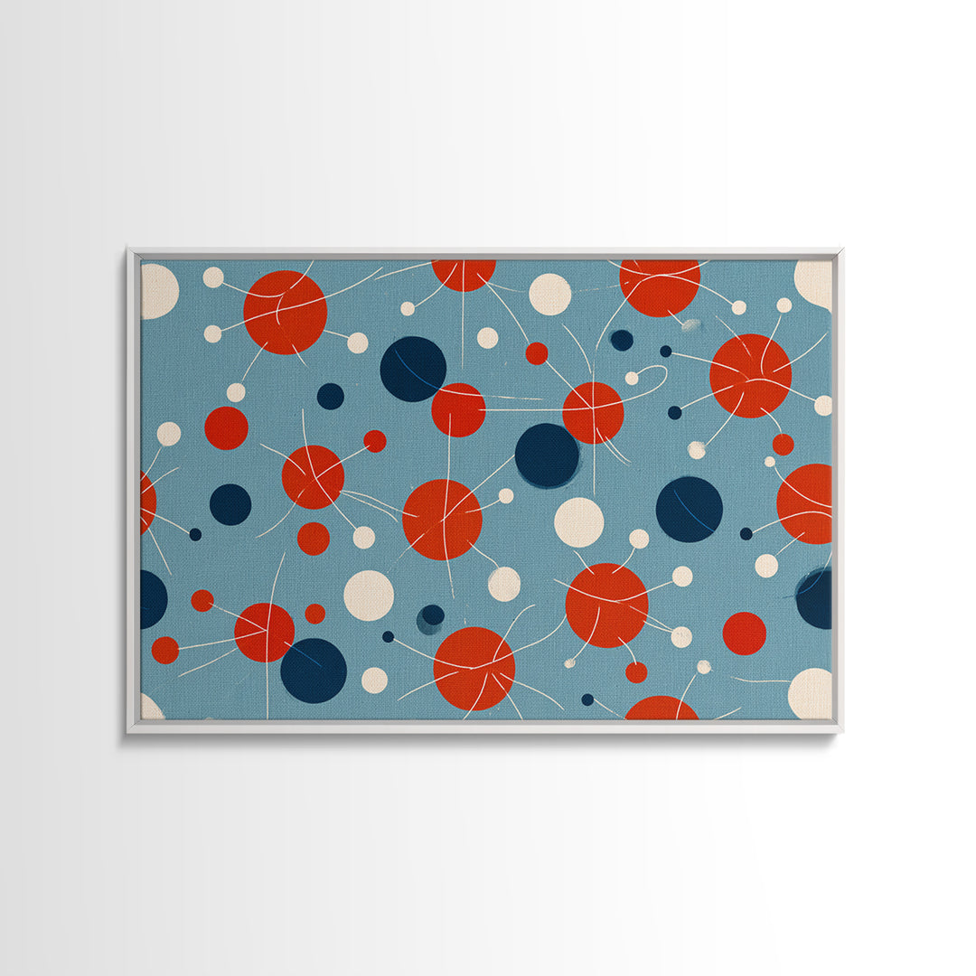 Blue Red Atomic Circles Wall Art, Midcentury Modern Art Print, Retro Space Age Pattern, MCM Living Room Canvas Print Decor