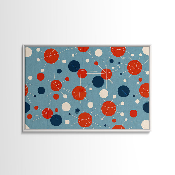 Blue Red Atomic Circles Wall Art, Midcentury Modern Art Print, Retro Space Age Pattern, MCM Living Room Canvas Print Decor
