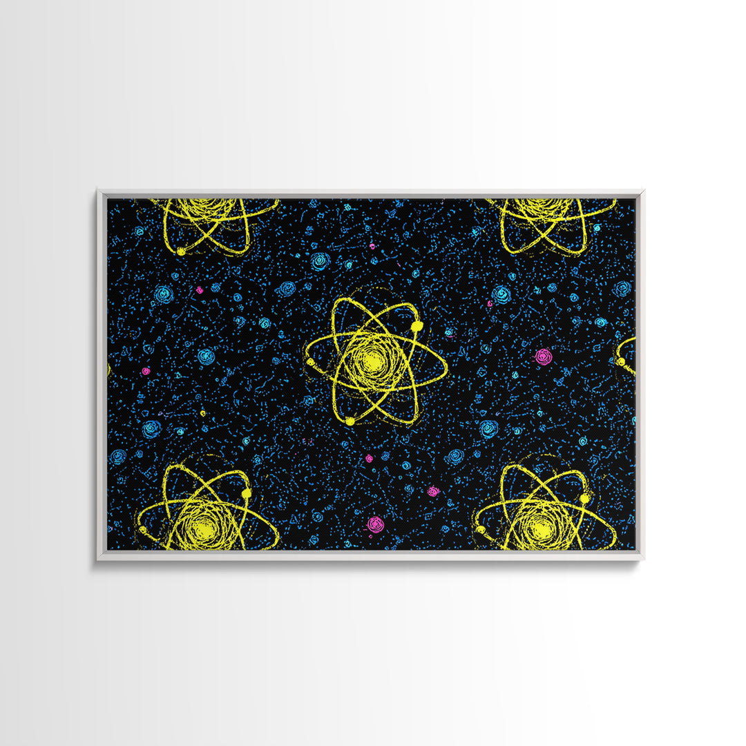 Yellow Atom Starfield Pattern Wall Art, Mid Century Modern Decor, Retro Space Poster, Atomic Art Print, Cosmic Sci Fi Wall Decor