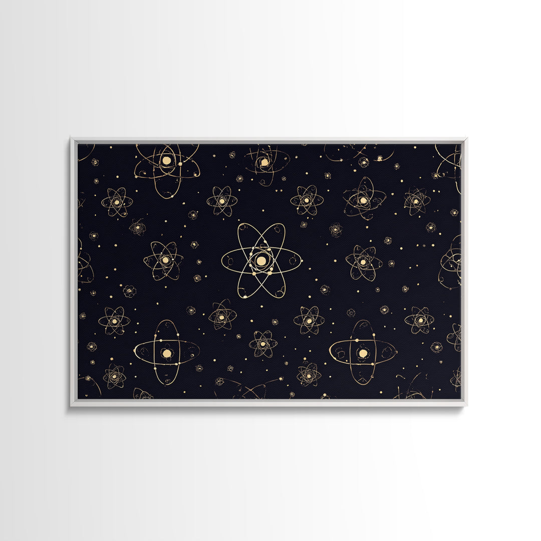 Gold Atomic Constellation Pattern Wall Art, Mid Century Modern Decor, Navy Space Poster, Retro Science Print, Geometric Wall Decor