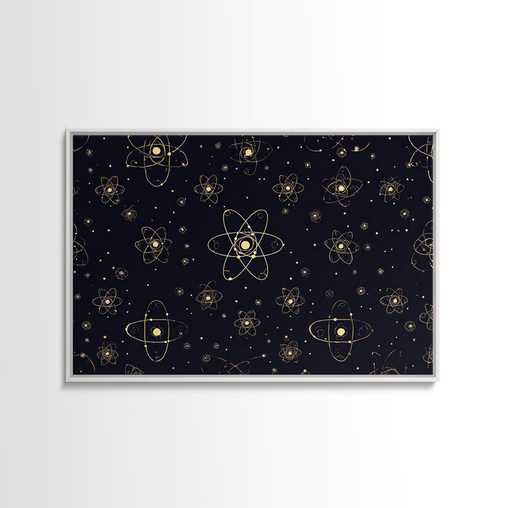 Gold Atomic Constellation Pattern Wall Art, Mid Century Modern Decor, Navy Space Poster, Retro Science Print, Geometric Wall Decor