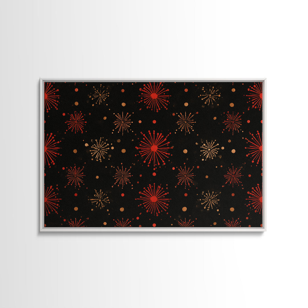 Red Gold Atomic Starburst Pattern Wall Art, Mid Century Modern Decor, Retro 1950s Poster, Black Wall Decor, MCM Geometric Art Print