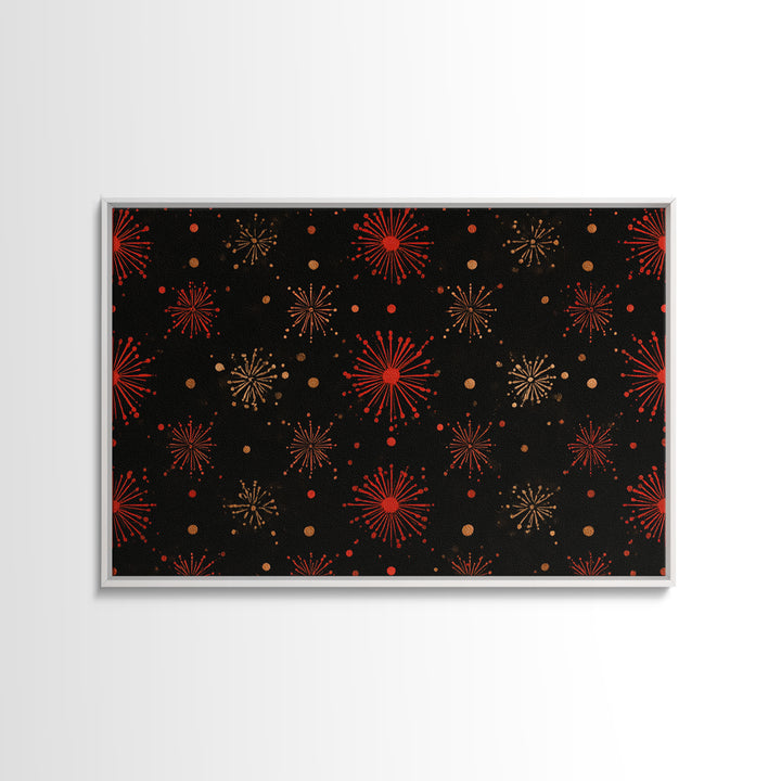 Red Gold Atomic Starburst Pattern Wall Art, Mid Century Modern Decor, Retro 1950s Poster, Black Wall Decor, MCM Geometric Art Print