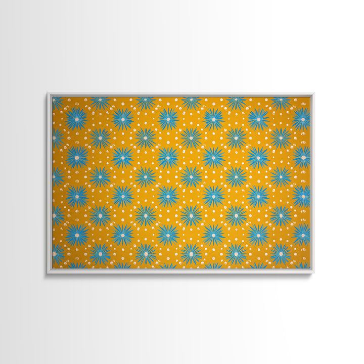Mustard Teal Atomic Starburst Pattern Wall Art, Mid Century Modern Decor, Retro 1960s Poster, Yellow Wall Art, MCM Geometric Print