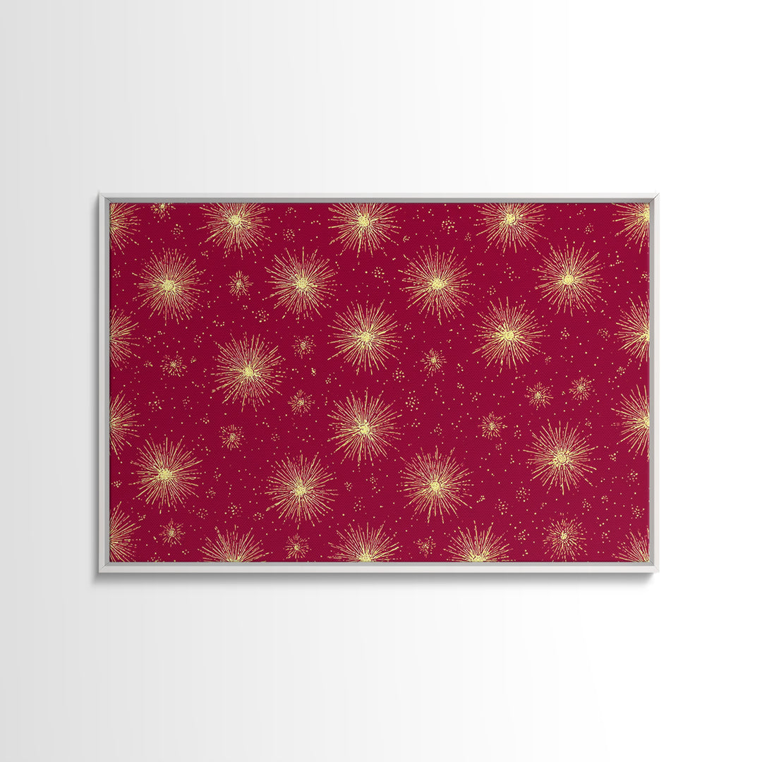 Burgundy Gold Starburst Pattern Wall Art, Mid Century Modern Decor, Retro Atomic Poster, Red Wall Decor, MCM Geometric Art Print