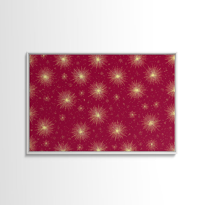 Burgundy Gold Starburst Pattern Wall Art, Mid Century Modern Decor, Retro Atomic Poster, Red Wall Decor, MCM Geometric Art Print