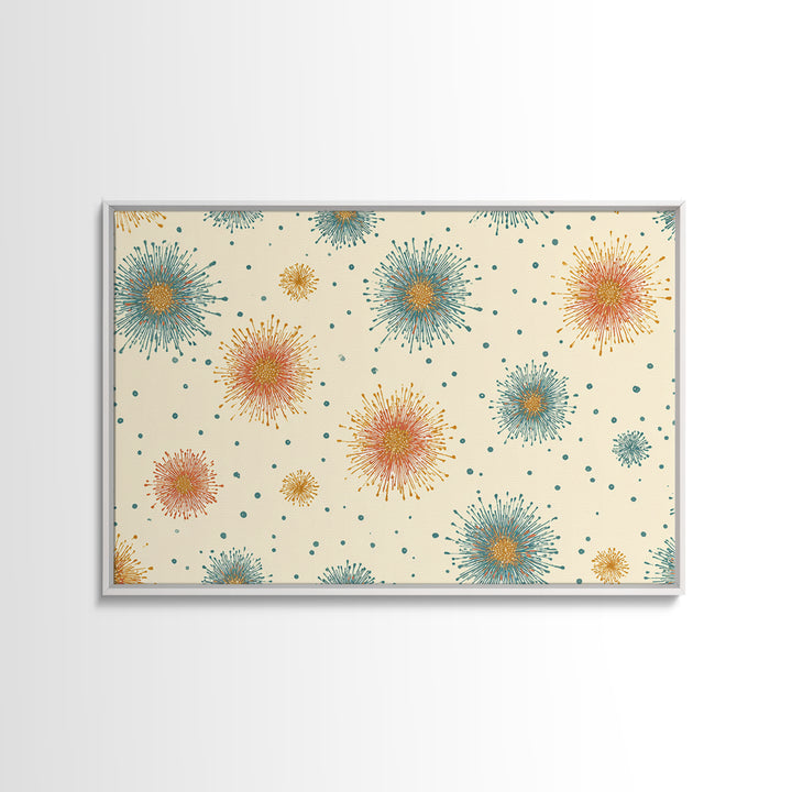 Teal Orange Starburst Pattern Wall Art, Mid Century Modern Decor, Retro Atomic Poster, Cream Wall Decor, MCM Geometric Art Print