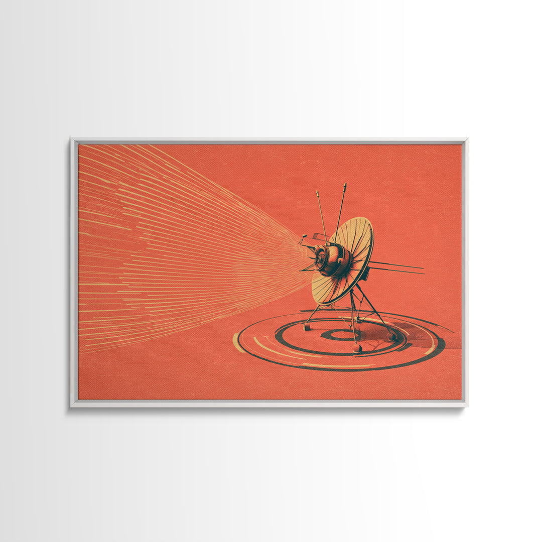 Orange Satellite Dish Signal Canvas Print, Retro Futurism Space Poster, Atomic Midcentury Decor, Minimalist Wall Art For Office