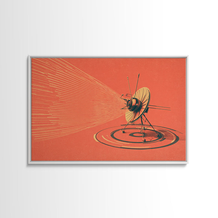Orange Satellite Dish Signal Canvas Print, Retro Futurism Space Poster, Atomic Midcentury Decor, Minimalist Wall Art For Office