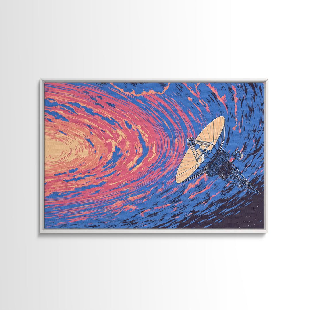 Pink Blue Cosmic Vortex Satellite Wall Art, Retro Futurism Space Poster, Modern Abstract Art Print, Sci Fi Office Wall Decor