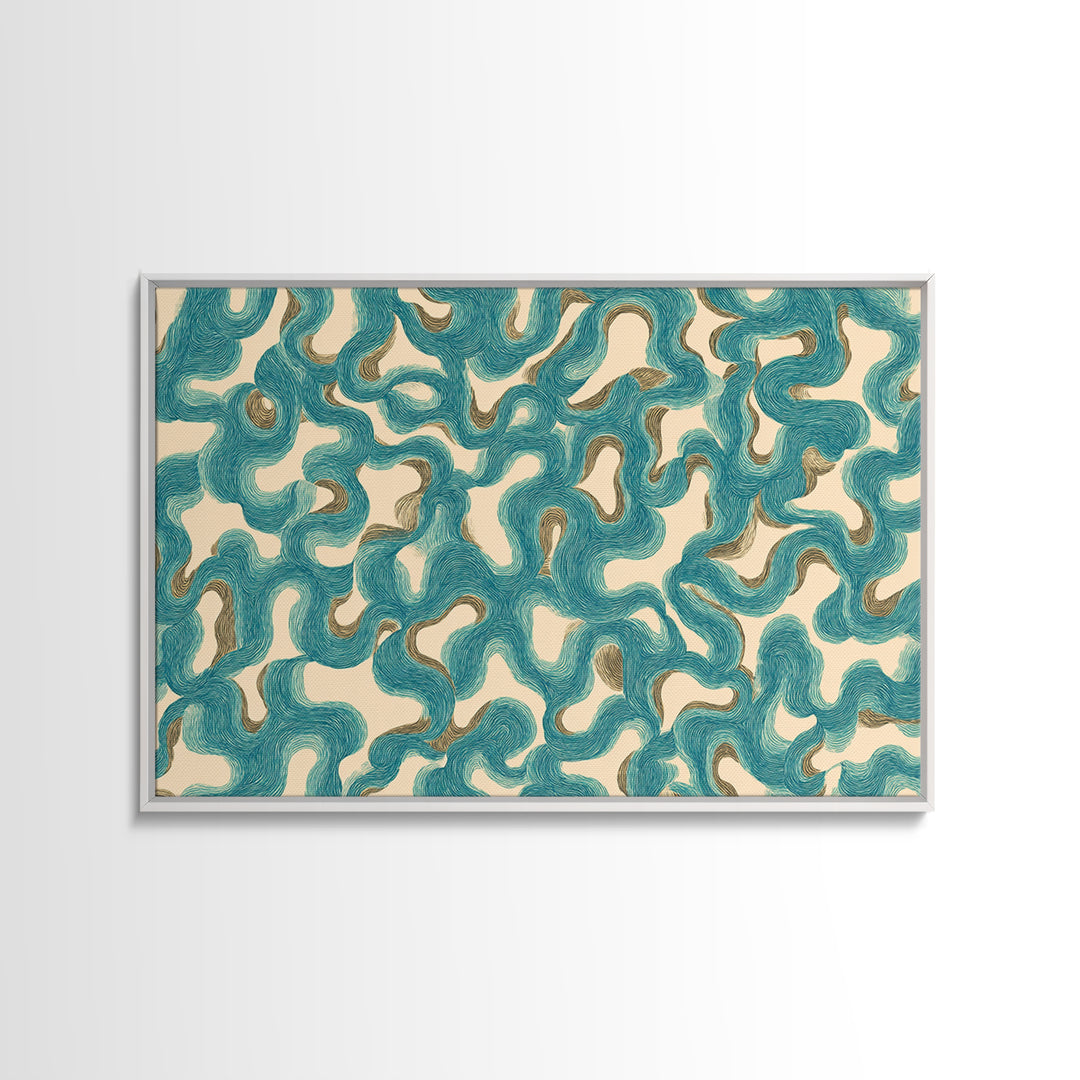 Teal Organic Maze Pattern Wall Art, Abstract Geometric Art Print, Modern Wall Decor, Coastal Boho Home Decor, MCM Artwork