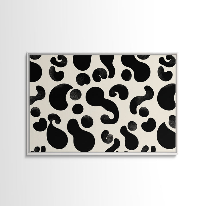 Black Cream Amoeba Shapes Wall Art, Minimalist Abstract Art, Modern Geometric Art Print, Retro Wall Decor, Bold MCM Decor