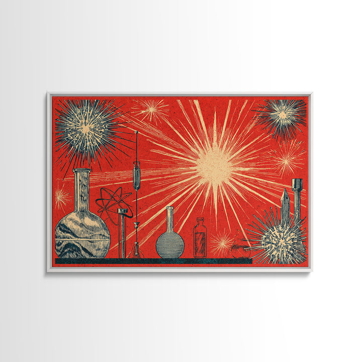 Atomic Science Lab Starburst Canvas Print, Midcentury Modern Art, Retro Wall Art, 1950s Design, Red Office Decor Poster Print