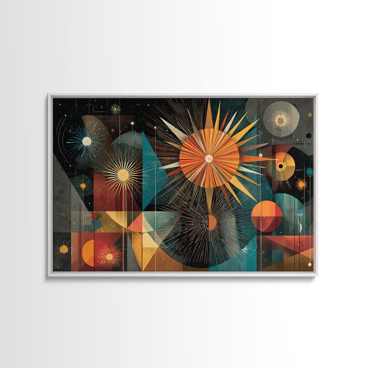 Colorful Atomic Sunburst Geometry Wall Art, Mid Century Modern Abstract Print, Retro MCM Decor, Bold Living Room Poster Gift