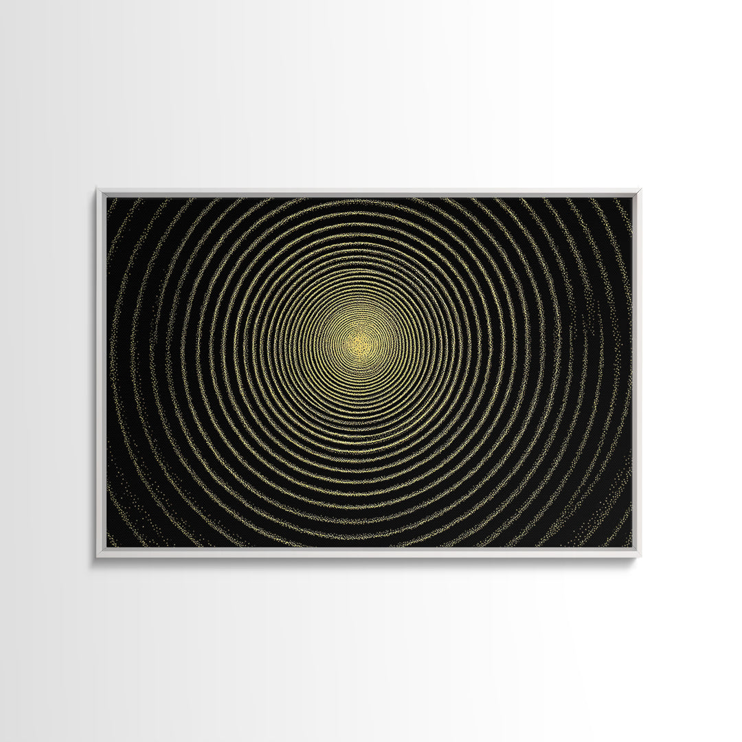 Golden Hypnotic Concentric Circles Wall Art, Black Op Art Print, Midcentury Modern Geometric Poster, Minimal Office Decor