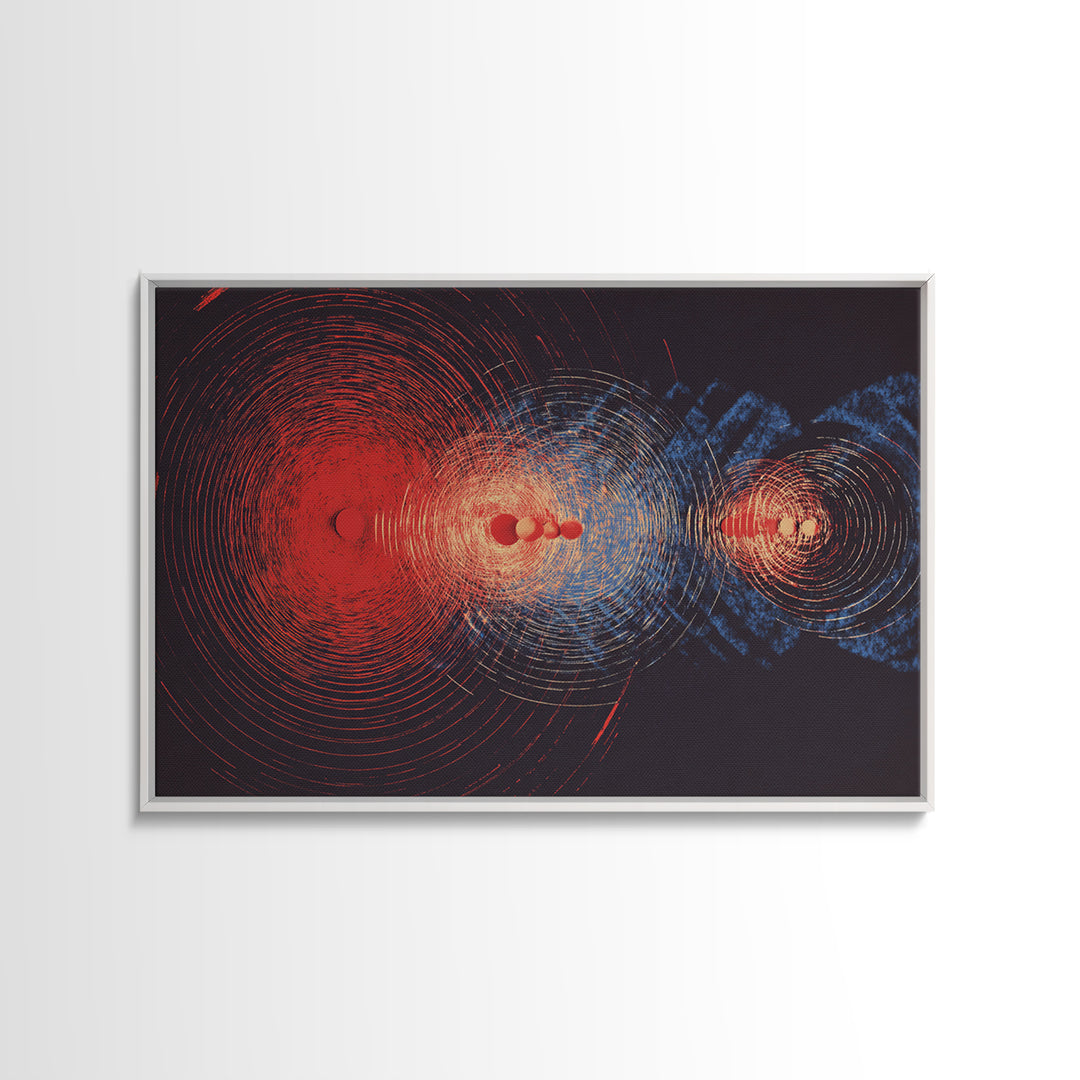 Red And Blue Cosmic Wave Canvas Print, Abstract Sci Fi Rings, Midcentury Modern Wall Art, Space Poster For Modern Home Decor